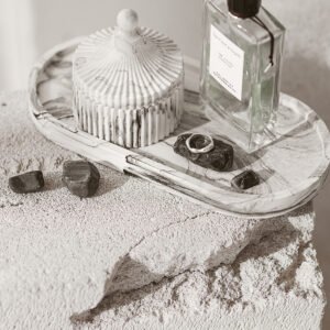 Namų interjeras. Didelis ovalus padėkliukas „Pilkas marmuras“